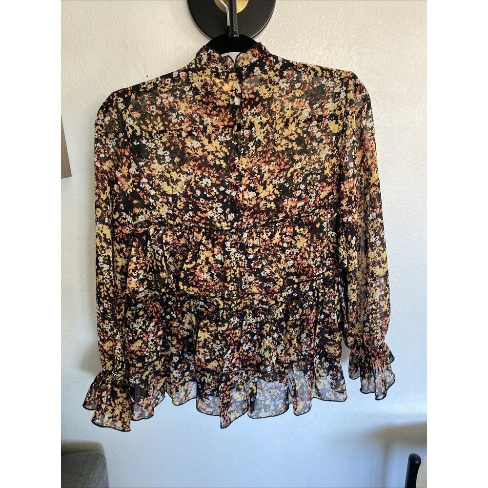 Adyson Parker ADY P Black & Yellow Orange Floral Top w/ Ruffles, Size XSmall - Picture 5 of 6